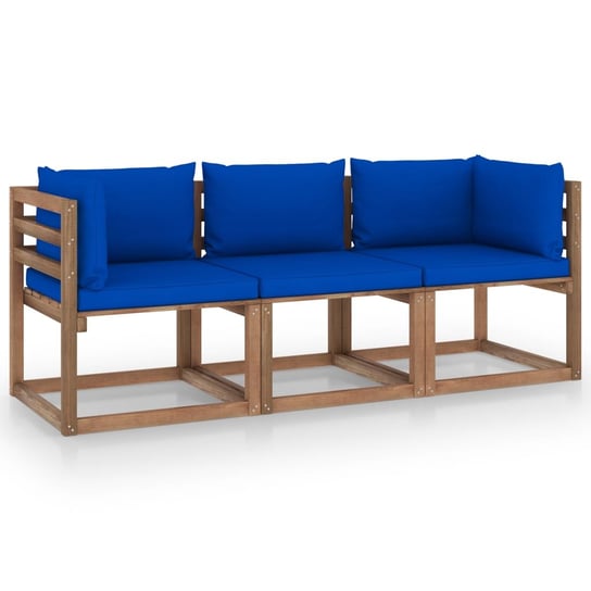 Ogrodowa sofa 3-os. z palet, z niebieskimi poduszkami, sosna vidaXL