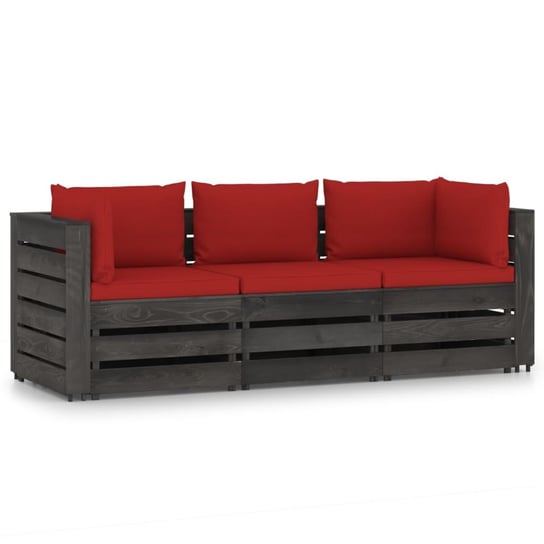 Ogrodowa sofa 3-os z poduszkami, impregnowane na szaro drewno vidaXL