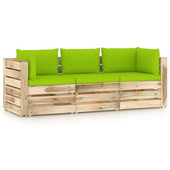 Ogrodowa sofa 3-os z poduszkami, impregnowane na zielono drewno vidaXL