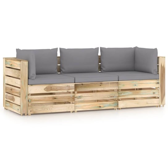Ogrodowa sofa 3-os z poduszkami, impregnowane na zielono drewno vidaXL