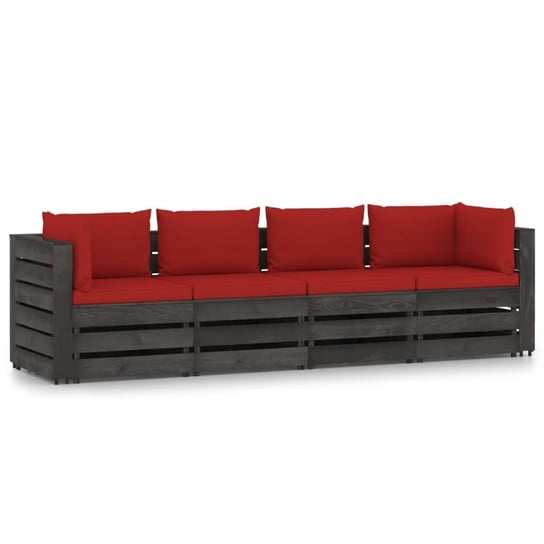 Ogrodowa sofa 4-os z poduszkami, impregnowane na szaro drewno vidaXL