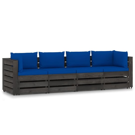 Ogrodowa sofa 4-os z poduszkami, impregnowane na szaro drewno vidaXL