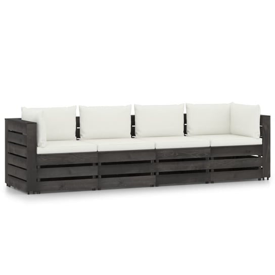 Ogrodowa sofa 4-os. z poduszkami, impregnowane na szaro drewno vidaXL