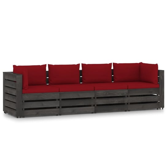 Ogrodowa sofa 4-os. z poduszkami, impregnowane na szaro drewno vidaXL