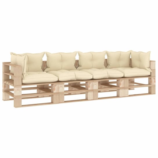 Ogrodowa sofa 4-osobowa z palet, z kremowymi poduszkami vidaXL