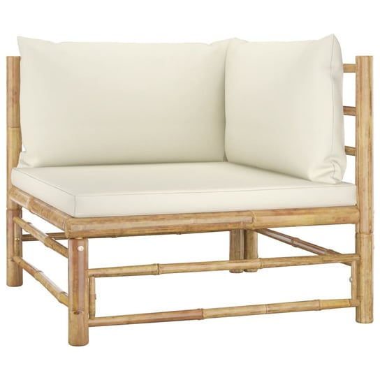 Ogrodowa sofa narożna, śmietankowe poduszki, bambus vidaXL