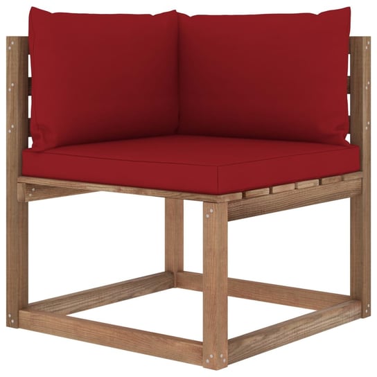 Ogrodowa sofa narożna z palet, z poduszkami w kolorze wina vidaXL