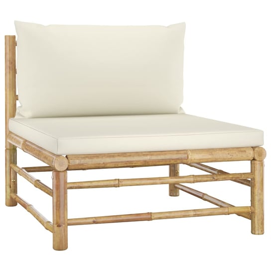 Ogrodowa sofa środkowa, śmietankowe poduszki, bambus vidaXL