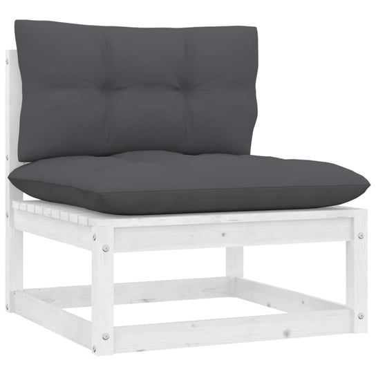 Ogrodowa sofa środkowa z antracytowymi poduszkami, białe drewno vidaXL