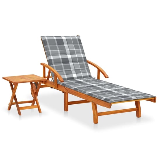 Ogrodowy leżak ze stolikiem i poduszką, lite drewno akacjowe vidaXL