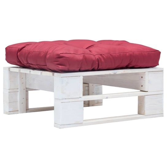 Ogrodowy stołek z palet VIDAXL, czerwona poduszka, biały vidaXL