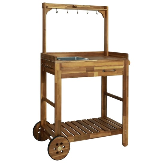 Ogrodowy wózek kuchenny, lite drewno akacjowe, 92x43,5x141,5 cm vidaXL