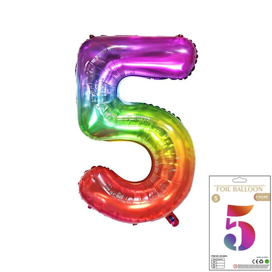 Ogromne Balony Kolorowe Cyfra 5 Urodzinowe 100CM GrandGift
