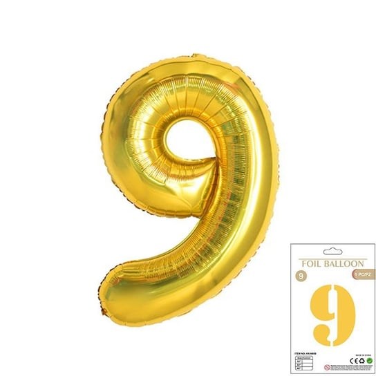Ogromne Balony Złote Cyfra 9 Dziewięć Urodzinowe 100CM WOW! GrandGift