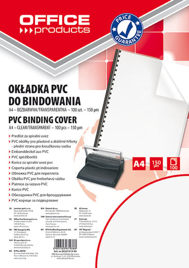 Okładka do bindowania pvc office products, a4 150mic 100 szt transparentna Office Products
