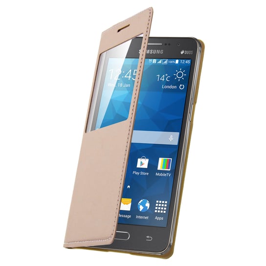 Okładka Flip Book, etui-portfel z podstawką do Samsunga Galaxy Grand Prime – Gold Avizar
