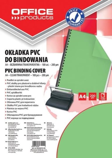 Okładki do bindowania, Office Products, 100 sztuk, zielony transparentny Office Products
