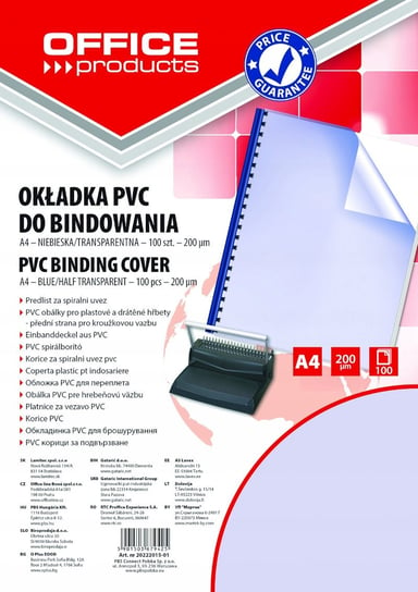 Okładki do bindowania PVC A4 100szt niebieskie Office Products