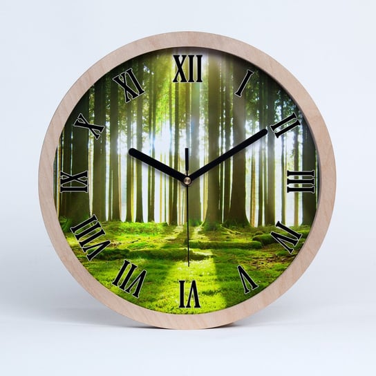 Okrągły cichy drewniany zegar las w słońcu fi 30, Tulup Tulup