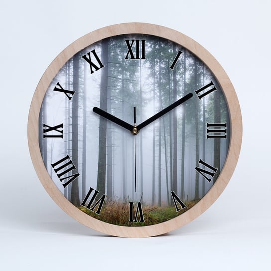 Okrągły cichy drewniany zegar mgła w lesie fi 30, Tulup Tulup