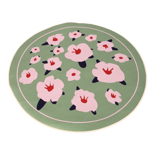 Okrągły dywan, antypoślizgowy 100 x 100 cm - wzór Kwiaty, zielony HEDO