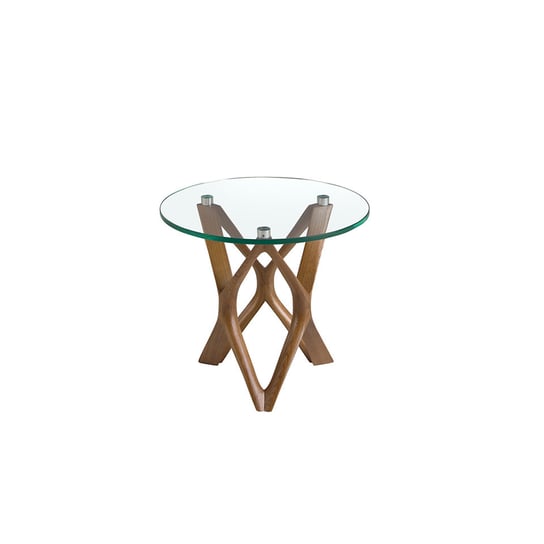 Okrągły stolik narożny z hartowanego szkła i orzecha włoskiego Angel Cerda