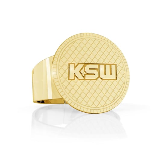 Okrągły sygnet z logo KSW, srebro 925 : Srebro - kolor pokrycia - Pokrycie żółtym 18K złotem GIORRE