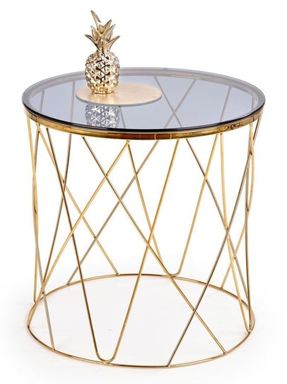 Okrągły szklany stolik kawowy ELIOR Hybris, złoty, 55x55x55 cm Elior