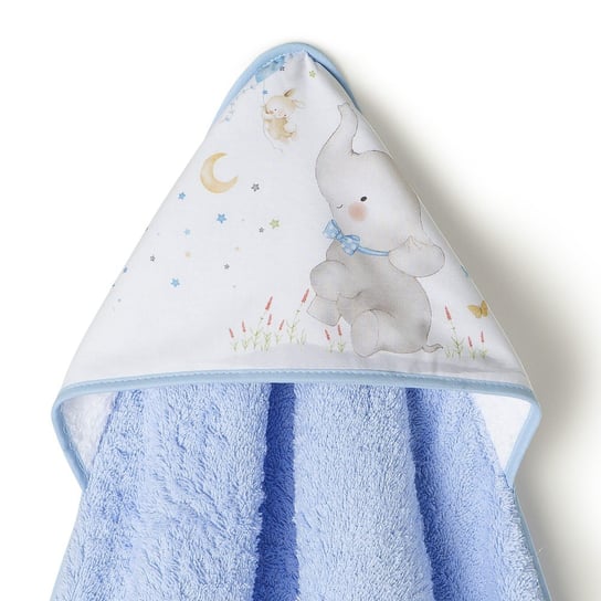 Okrycie kąpielowe 100x100 Słoń niebieski ręcznik z kapturkiem bawełniany frotte Interbaby