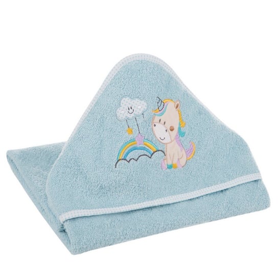 Okrycie kąpielowe niemowlęce 100x100 Baby 34 niebieski Jednorożec ręcznik z kapturkiem 350g/m2 Eurofirany Eurofirany