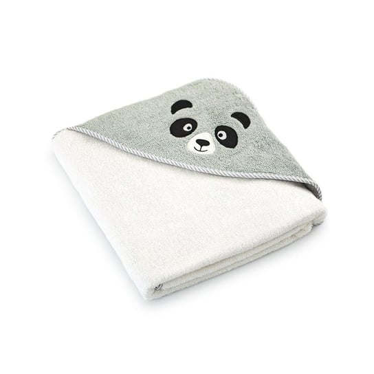 Okrycie kąpielowe niemowlęce 90x90 Panda Alabaster-5730 ekri szare frotte ręcznik z kapturkiem dziecięcy Zwoltex
