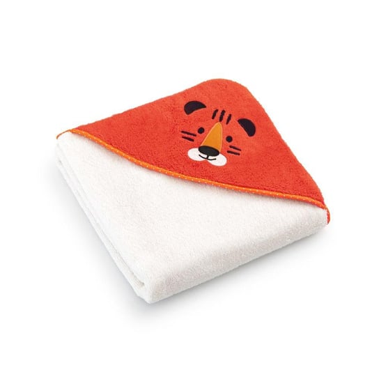 Okrycie kąpielowe niemowlęce 90x90 Tygrysek Alabaster-5730 ekri pomarańczowe frotte ręcznik z kapturkiem dziecięcy Zwoltex