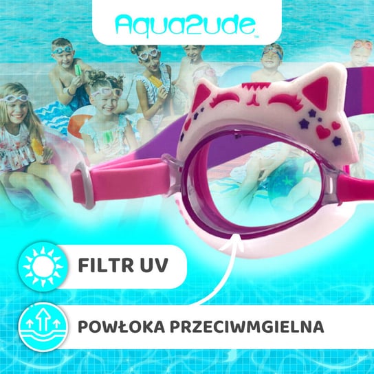Okulary do pływania dla dzieci Kotek różowy 3+, Aqua2ude Aqua2ude