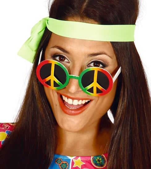 Okulary kolorowe hipisowe ze znakiem pacyfki ABC