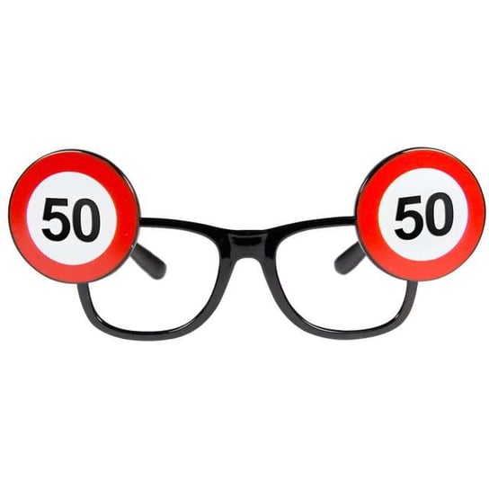 Okulary party, Urodziny 50 Traffic Birthday, czarne Folat