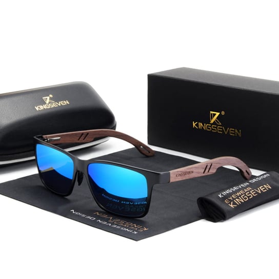 Okulary Przeciwsłoneczne Kingseven Drewniane Uv400 Black/Blue ASTI