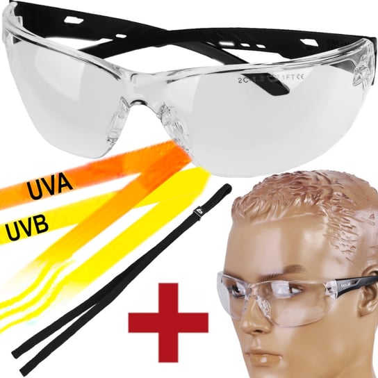 Okulary Strzeleckie ASG Wojskowe Przeźroczyste Gogle Taktyczne Filtr UV + Smycz Dominator