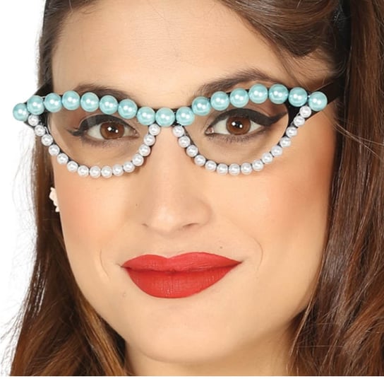 Okulary z perełkami, pin-Up girl, niebiesko-białe Guirca