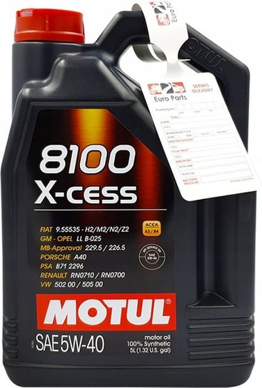 Olej silnikowy Motul 8100 X-cess 5 l 5W-40 + ZAWIESZKA KARTKA SERWISOWA WYMIANY OLEJU FILTRÓW MOTUL
