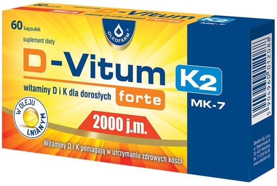 Oleofarm, D-Vitum Forte 2000 j.m. K2 MK-7, Suplement diety, 60 kaps. Oleofarm