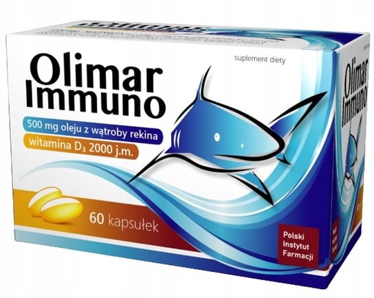 Olimar Immuno, Olej z wątroby rekina Omega3 witamina D3, 60 kaps. Polski instytut farmacji
