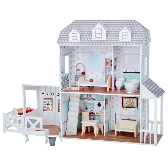 Olivia's Little World Duży domek dla lalek Dreamland Farmhouse Drewniany domek dla lalek 2,9ft z 14 akcesoriami dla lalek TD-12901A Teamson