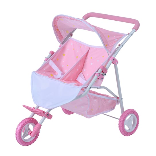 Olivia's Little World Podwójny wózek dla lalek bliźniaczek Spacerówka Różowe gwiazdki OL-00012 Teamson