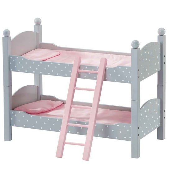 Olivia's Little World Różowe kropki łóżko dla lalek Drewniane łóżko piętrowe dla lalek Meble dla lalek Akcesoria szare TD-0095AG Teamson