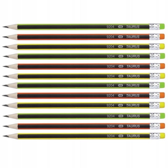 Ołówek Drewniany z Gumką Neon HB 12 szt Taurus