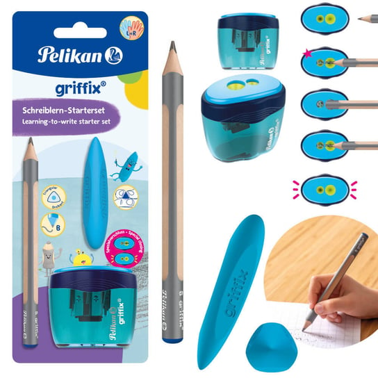 Ołówek trójkątny Jumbo Griffix nauki pisania + gumka + temperówka PELIKAN Pelikan