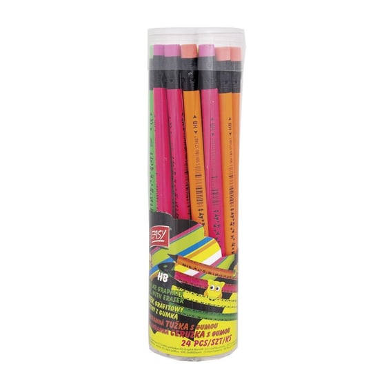 Ołówek trójkątny Jumbo z gumką, 24 neonowe kolory Easy