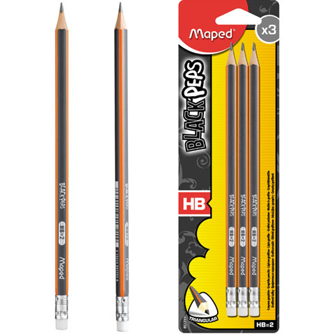 Ołówek z gumką, 3 sztuki,  BlackPeps HB Maped