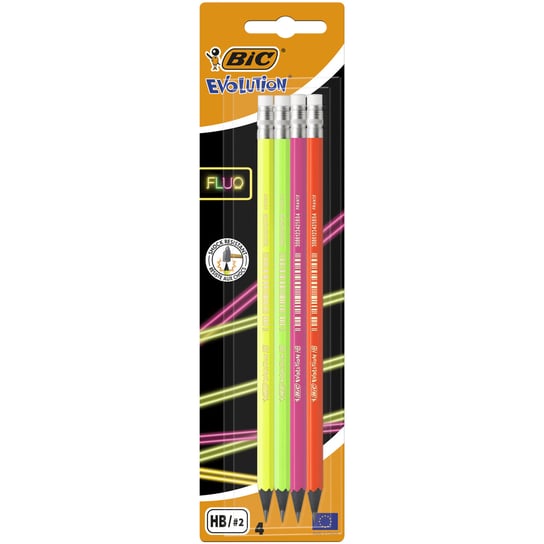 Ołówek z gumką, BIC Evolution Fluo 650, HB, 4 sztuki BIC
