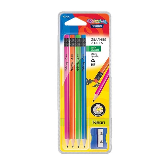 Ołówki trójkątne z gumką, 4 sztuki Colorino
